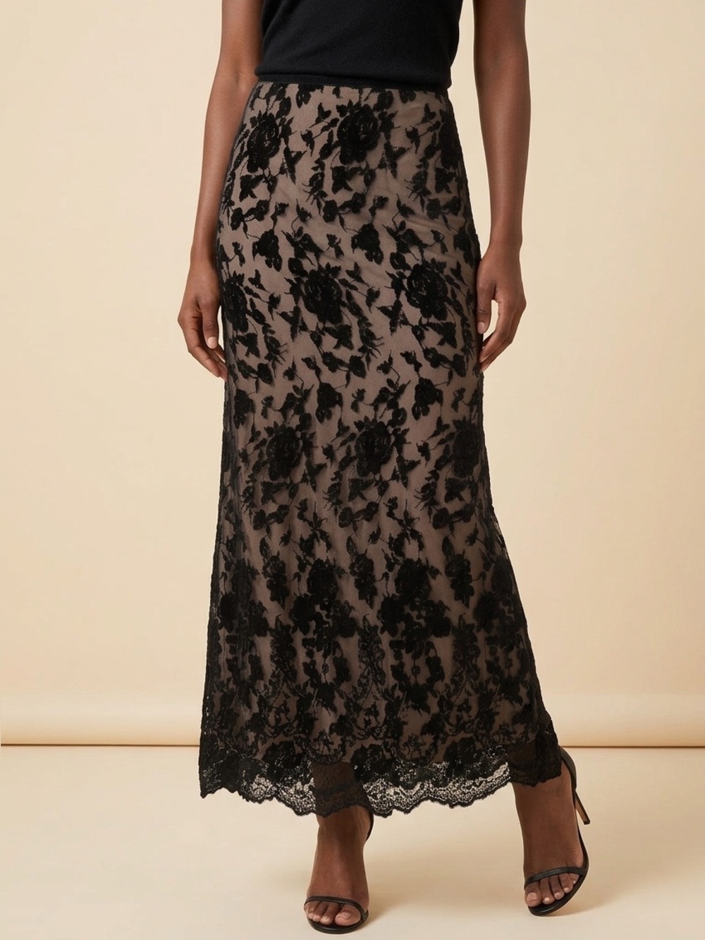 Talbots Elegant Black Lace Skirt